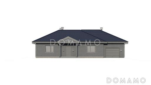 Проект одноэтажного дома с верандой, гаражом и тремя спальнями / Фасад 3