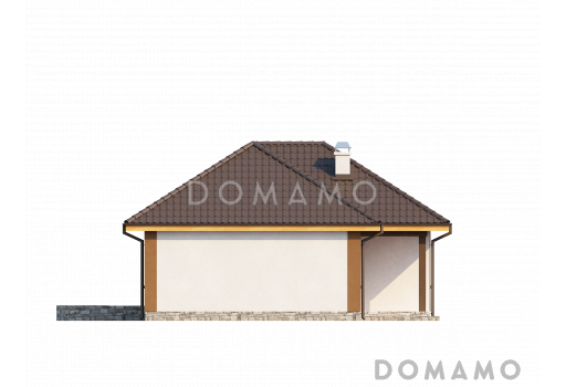 Проект небольшого одноэтажного дома из газобетона с тремя спальнями и красивой угловой террасой  / Фасад 3