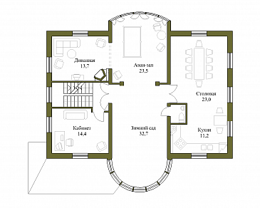 Проект коттеджа с гаражом и зимним садом / План 2 этажа