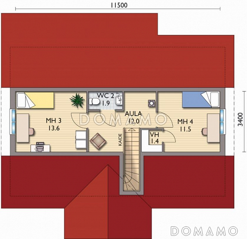 Проект каркасного дома с мансардой и санузлом / План мансардного этажа