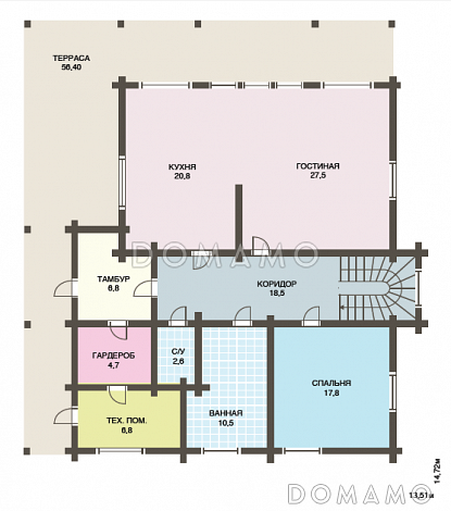 Проект одного из самых популярных домов из клееного бруса / План 1 этажа