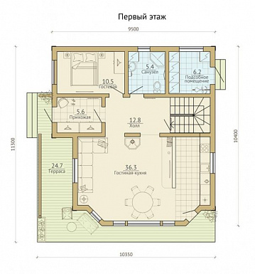 Проект каркасного дома с французским балконом / План 1 этажа