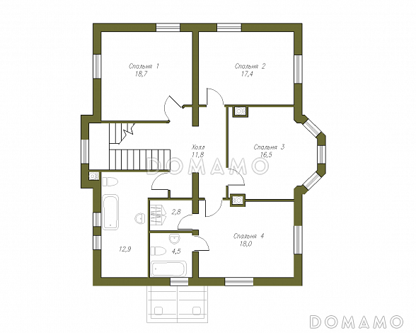 Проект двухэтажного кирпичного коттеджа с мансардой / План 2 этажа