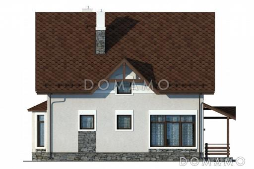 Проект теплого дачного дома с остекленной верандой и декоративными балками под коньком крыши / Фасад 4