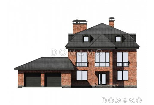 Проект дома с гаражом на две машины, сауной, спальнями на втором этаже с выходом на террасу / Фасад 1