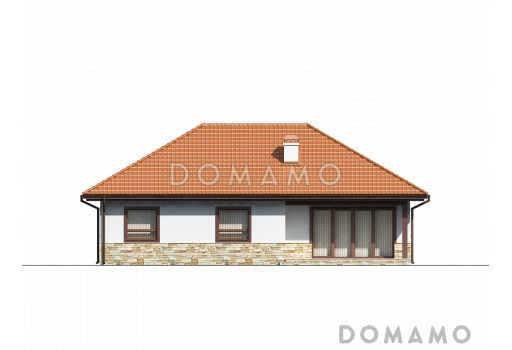 Проект одноэтажного дома из кирпича с тремя спальнями и комнатой на мансардном этаже / Фасад 3