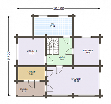Проект деревянного дома из клееного бруса с большой туалетной комнатой / План 2 этажа