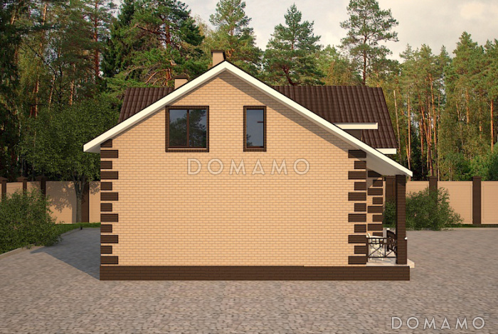 Проект загородного дома с винтовой лестницей на мансардный этаж, раздельным санузлом, террасой 